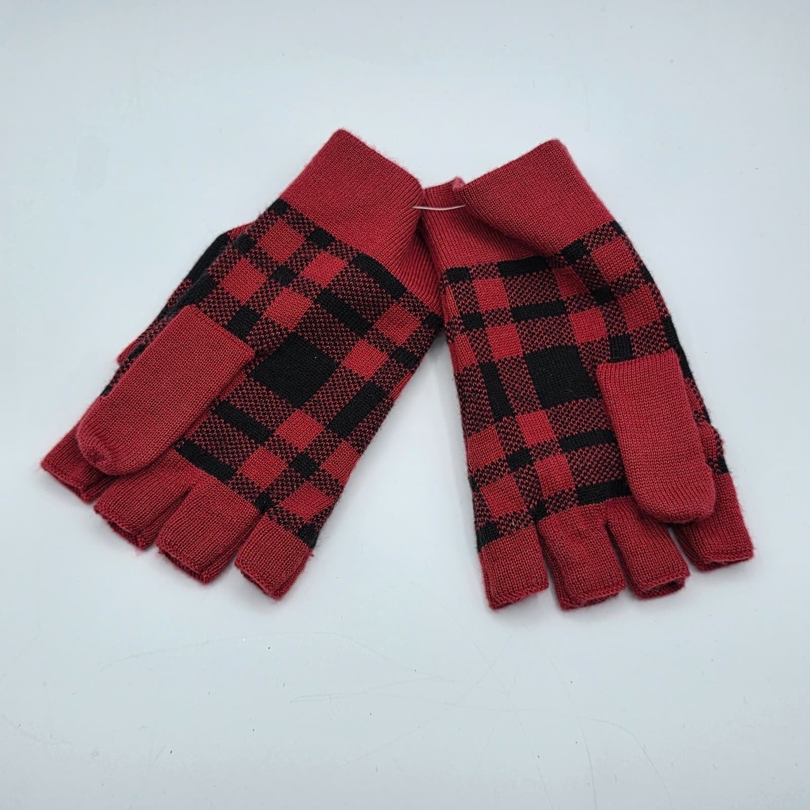 Coach Red Black Buffalo Plaid Wool Knit Blend Convertible Mittens Gloves,NWT - Thumbnail 5