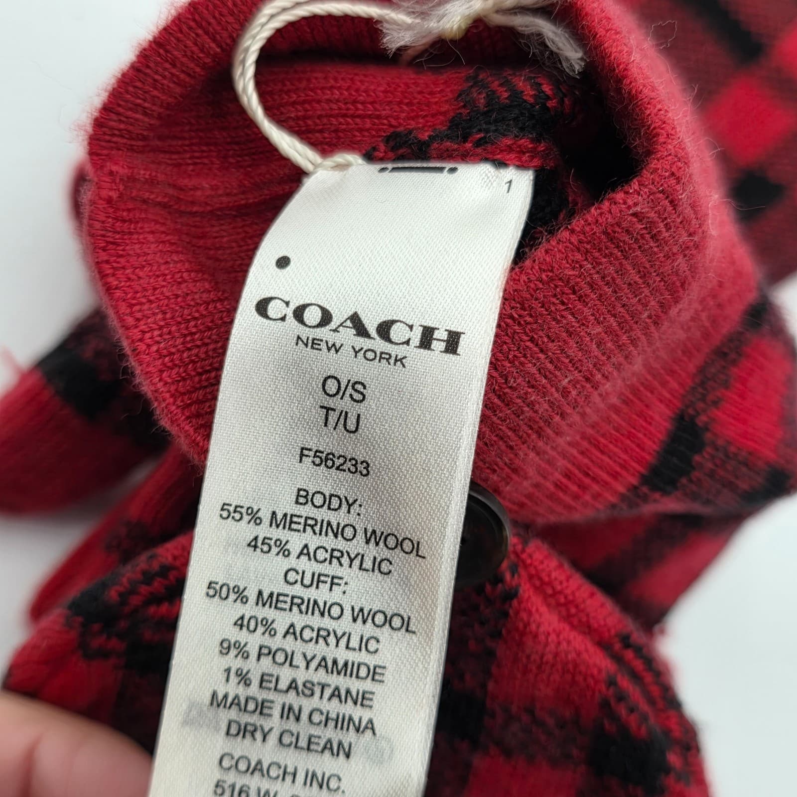Coach Red Black Buffalo Plaid Wool Knit Blend Convertible Mittens Gloves,NWT - Thumbnail 6