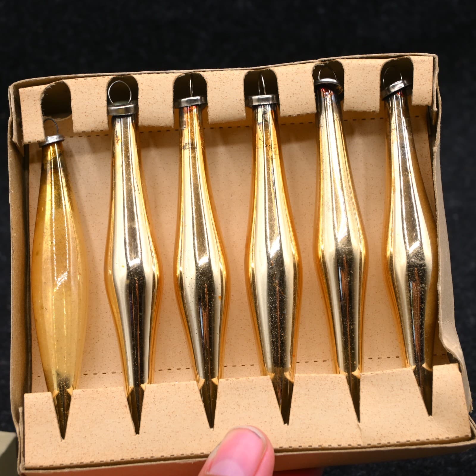 Vintage Mini Teardrop Shiny Brite Gold Glass Ornaments Christmas Original Box - Thumbnail 9