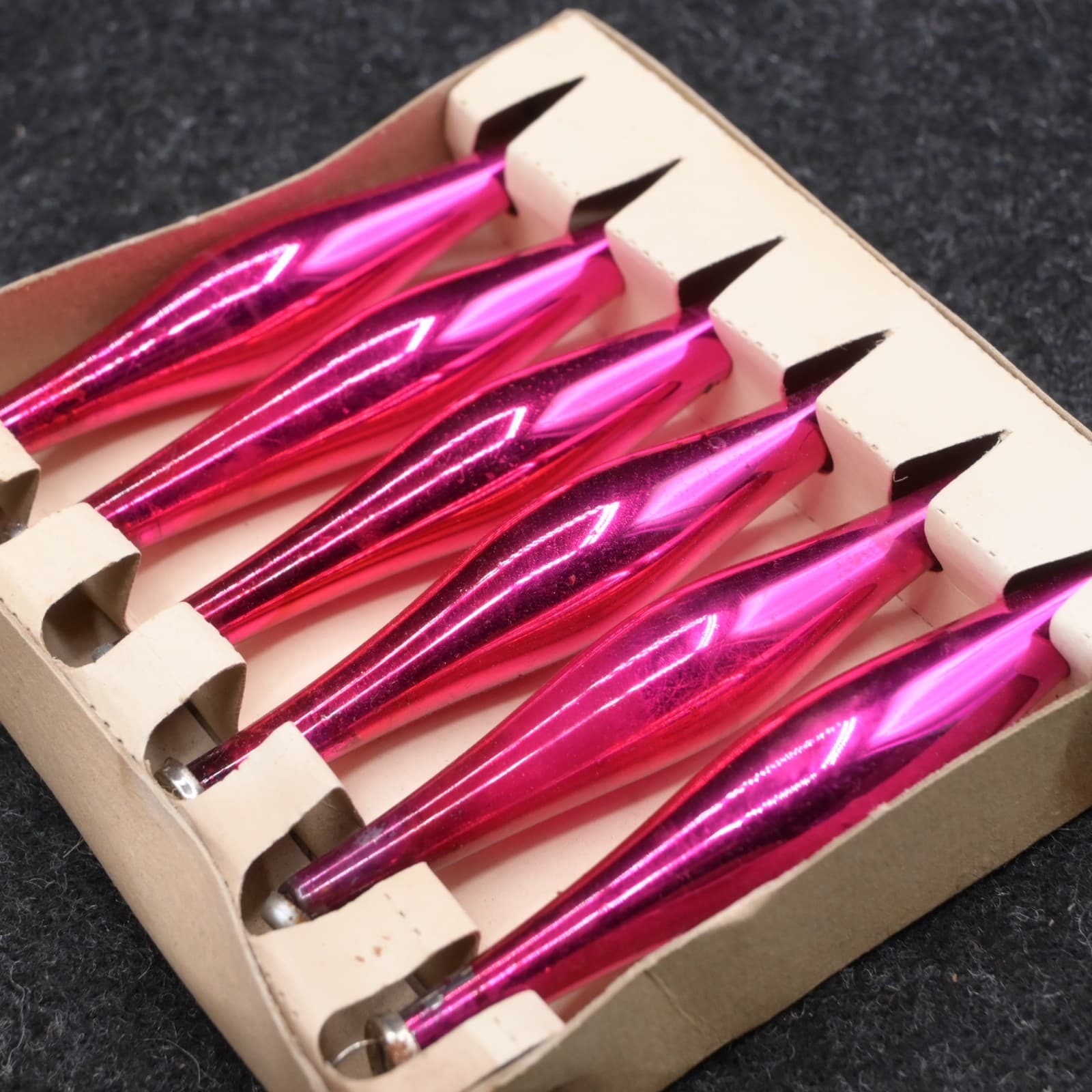 Vintage Mini Teardrop Shiny Brite Pink Glass Ornaments Christmas Original Box - Thumbnail 9