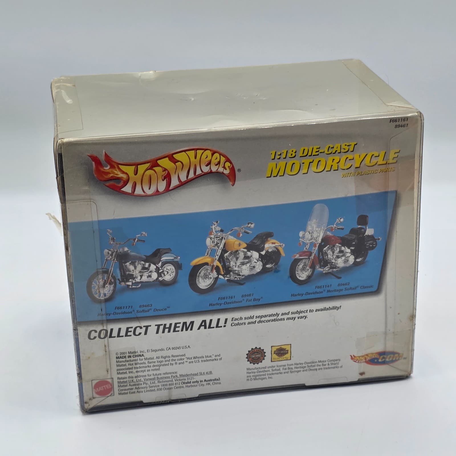 New 2001 Harley Davidson Fat Boy Motorcycle Hot Wheels F661161 89461 Yellow - Thumbnail 6