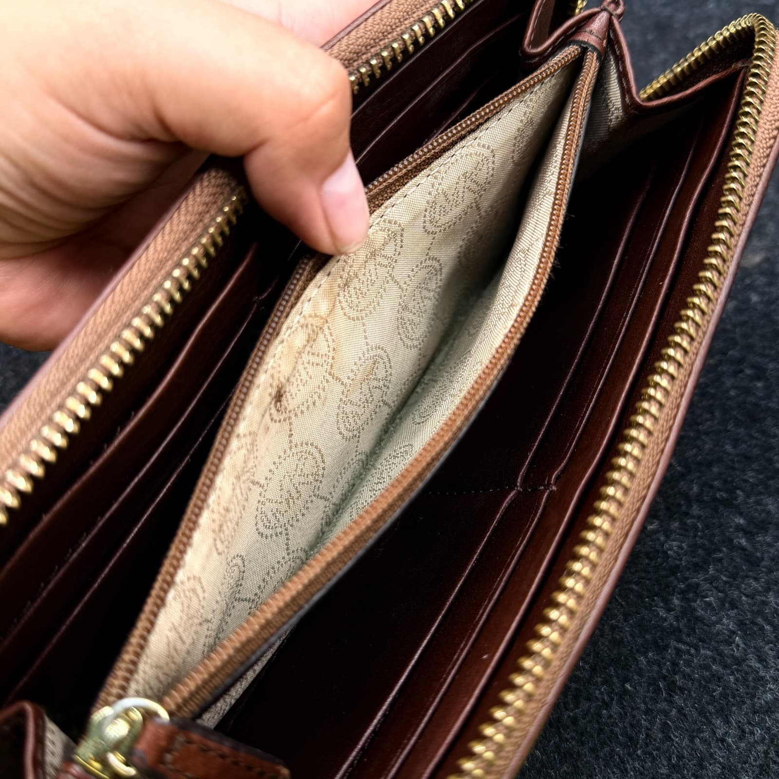 Michael Kors Zip Around Monogram Wallet with Leather Interior - Thumbnail 13