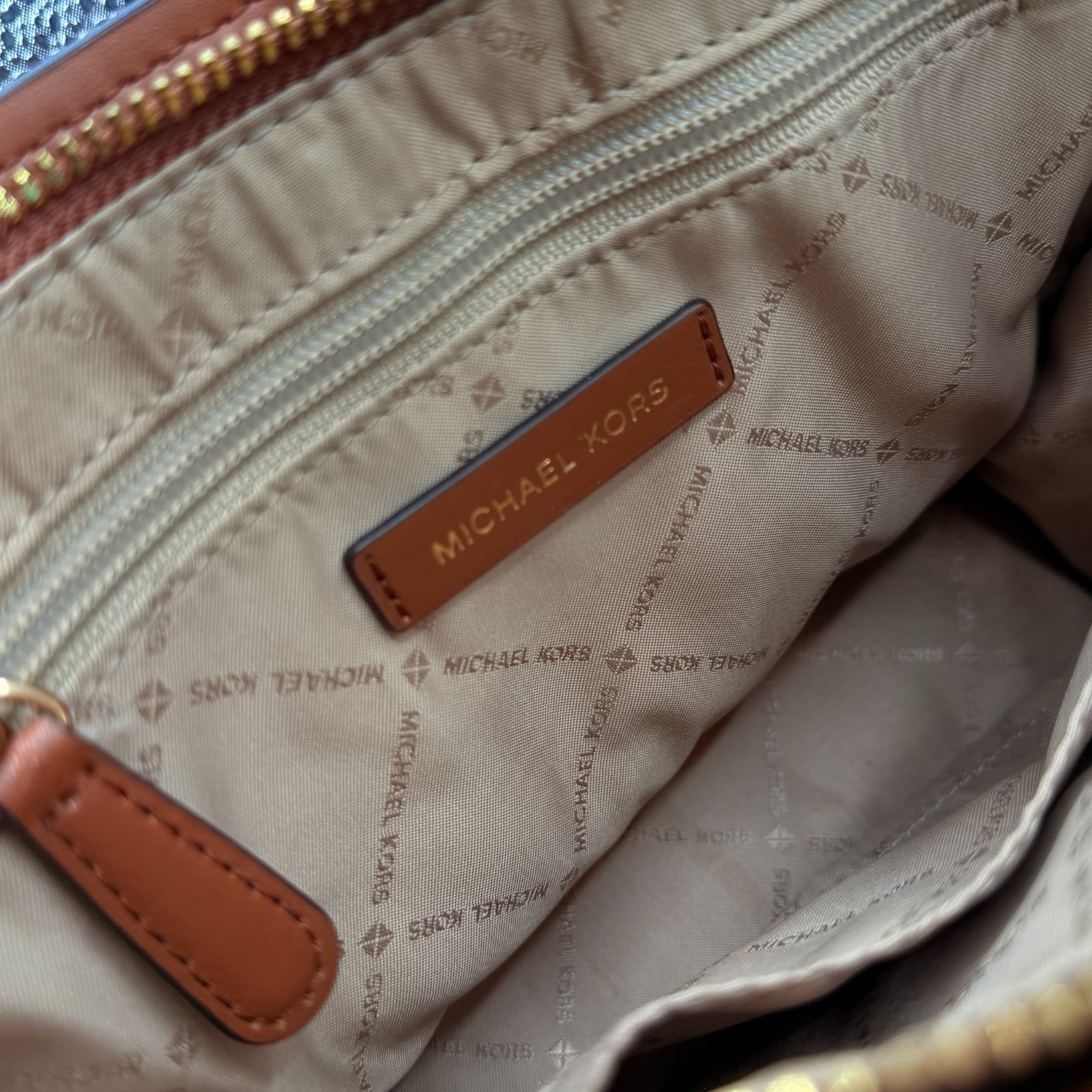 Michael Kors Signature Logo Satchel Brown PVC Leather Trim Crossbody Bag - Thumbnail 14