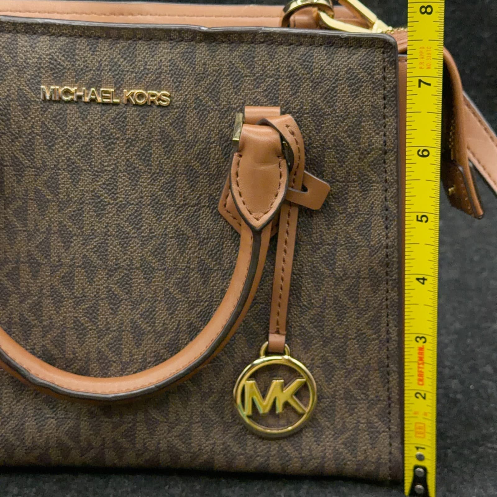 Michael Kors Signature Logo Satchel Brown PVC Leather Trim Crossbody Bag - Thumbnail 17