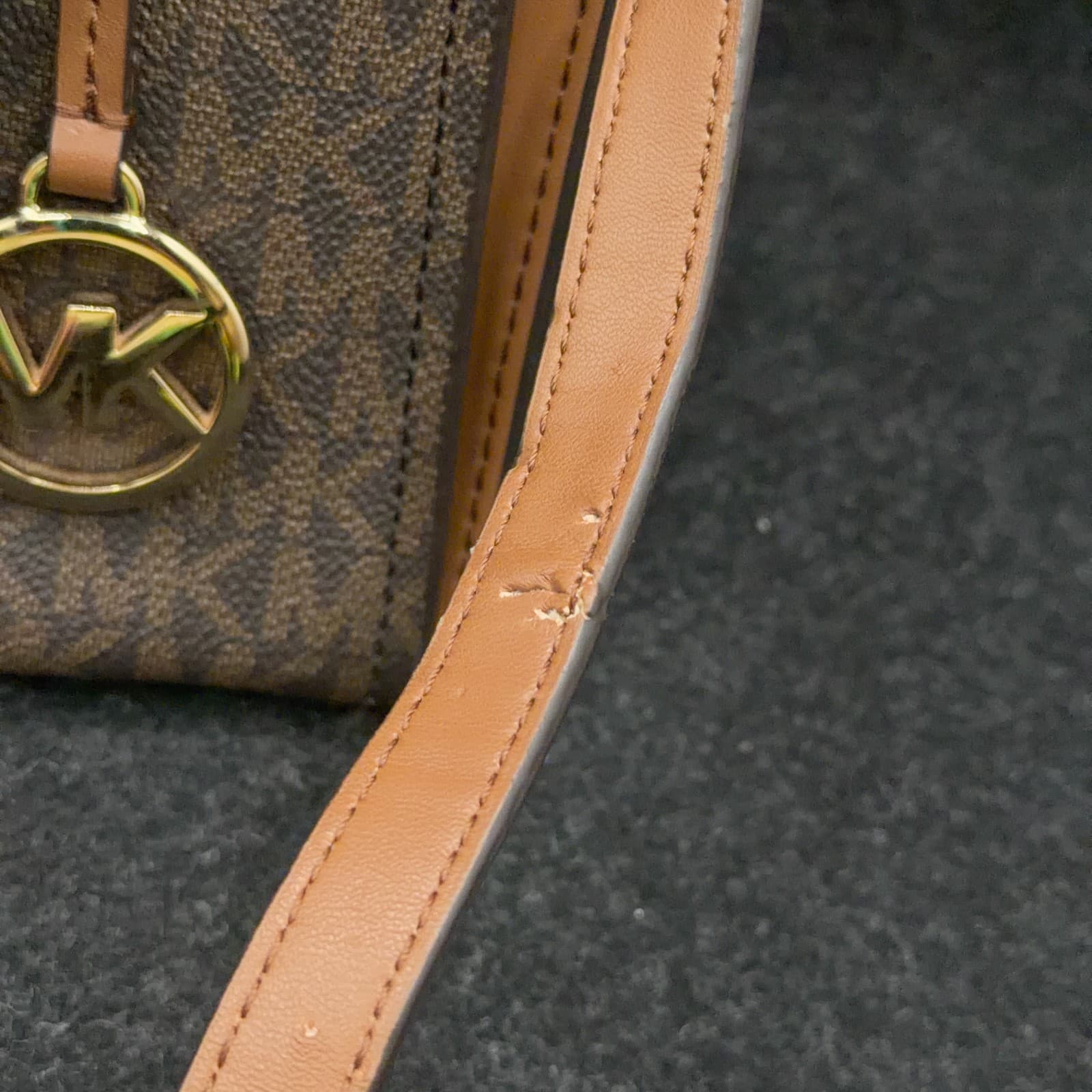 Michael Kors Signature Logo Satchel Brown PVC Leather Trim Crossbody Bag - Thumbnail 4