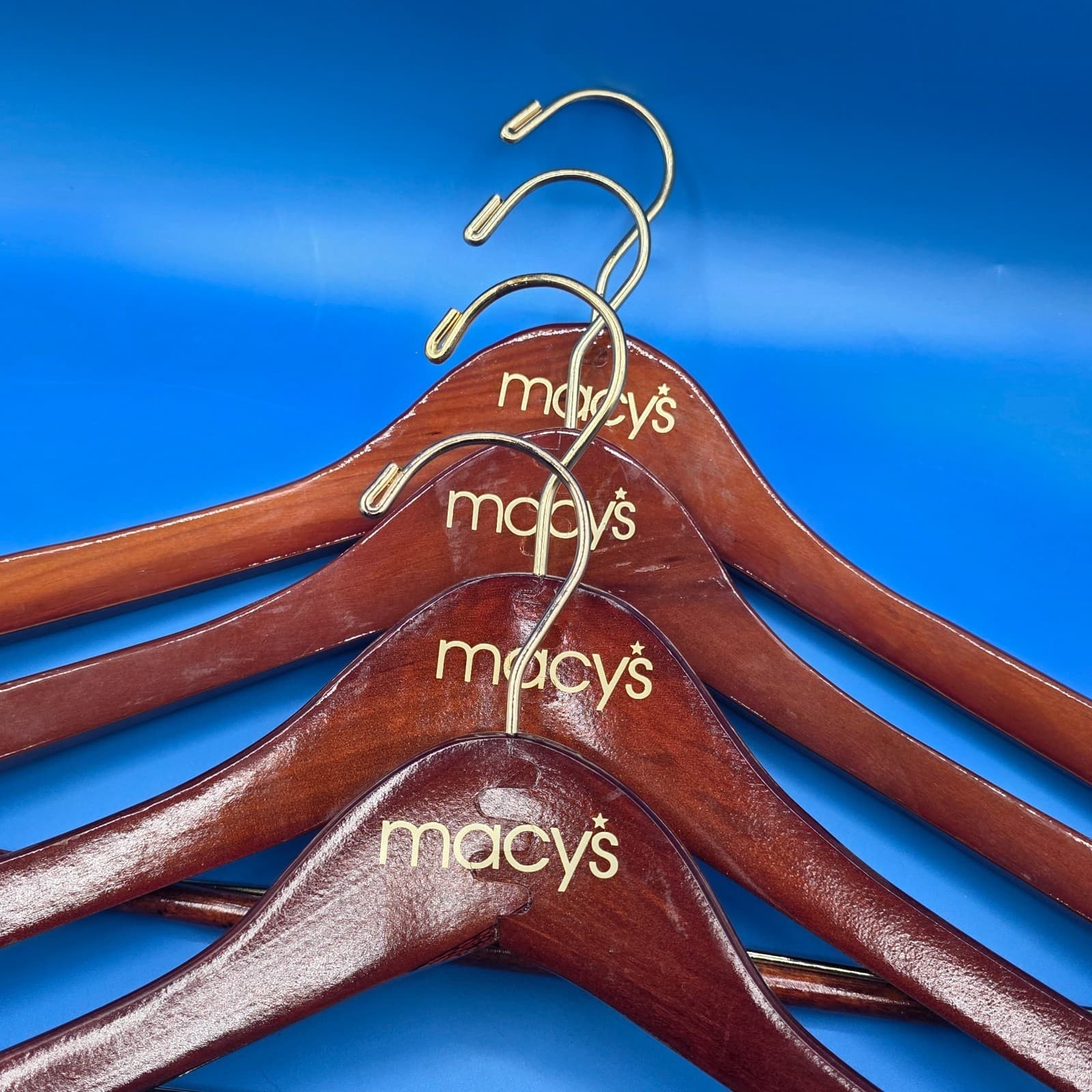 Lot of 2 Macy's Wooden Hangers Brown for Pants, Jacket, Suits, Shirts and Coats - Thumbnail 2