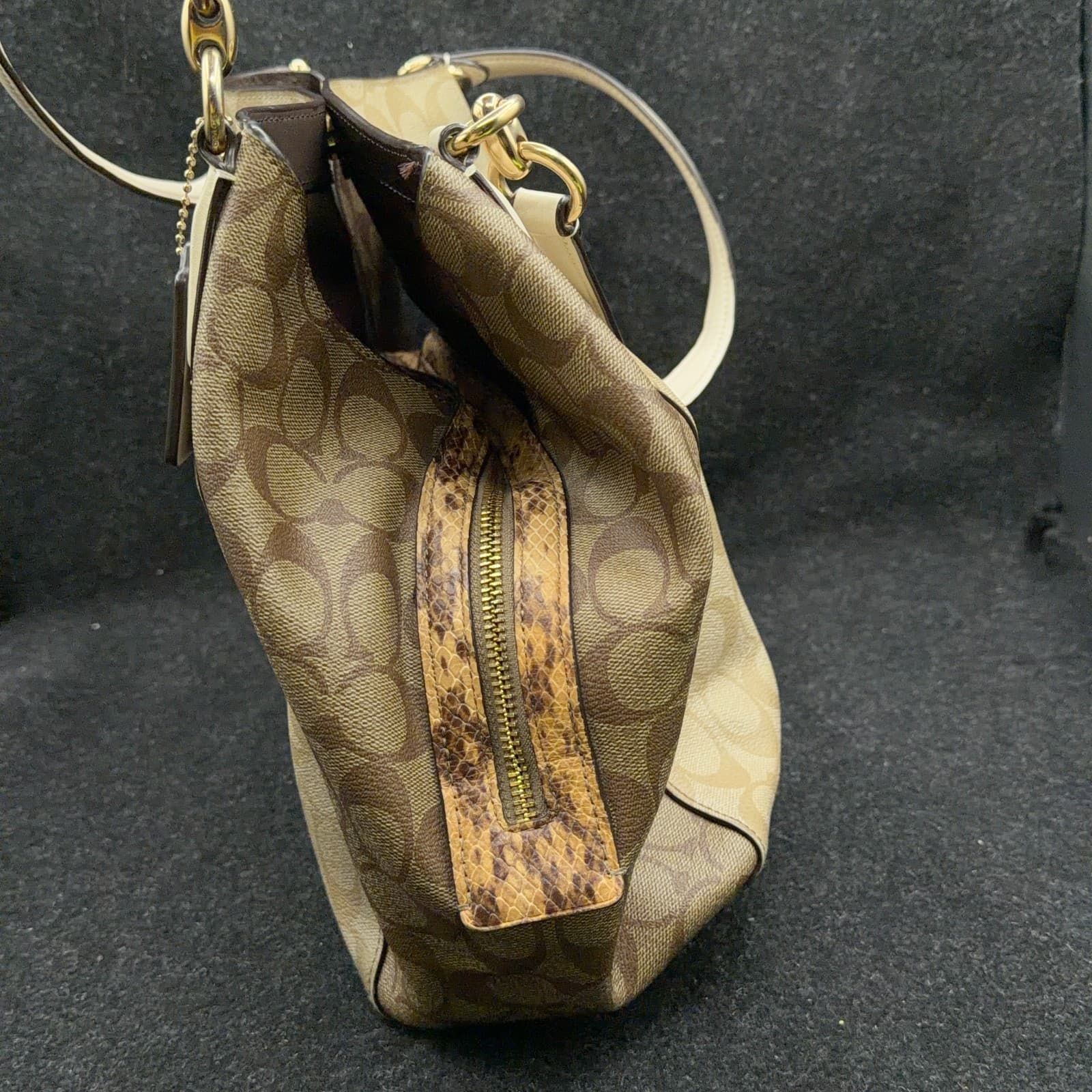 Coach Hallie Shoulder Bag with Snakeskin embossed Trim on zipper - Thumbnail 8