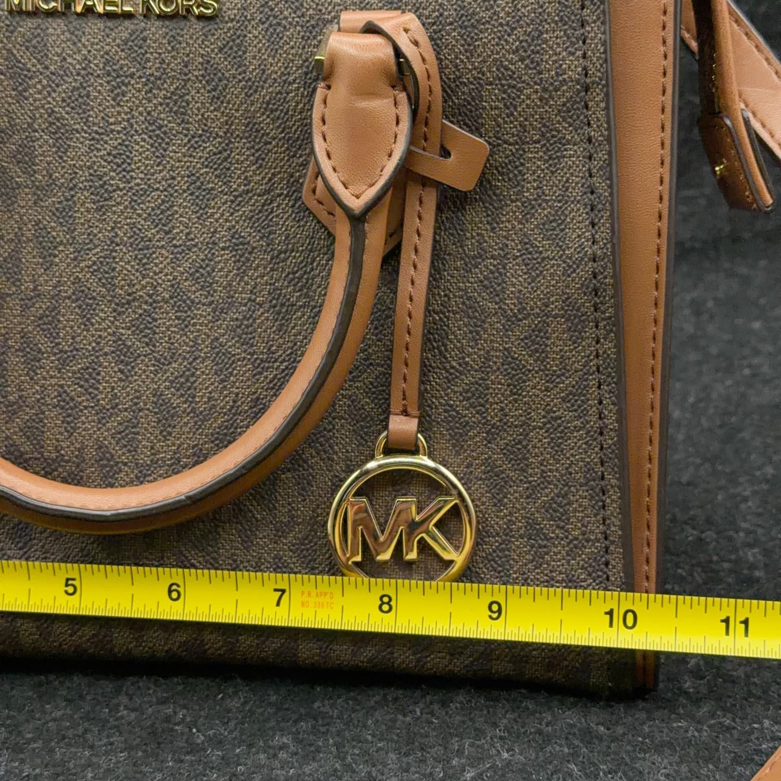 Michael Kors Signature Logo Satchel Brown PVC Leather Trim Crossbody Bag - Thumbnail 16