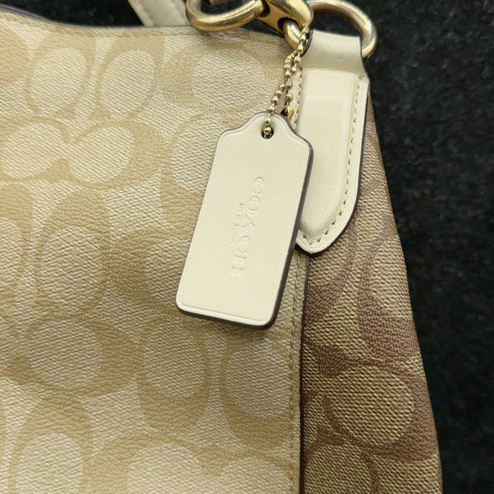 Coach Hallie Shoulder Bag with Snakeskin embossed Trim on zipper - Thumbnail 3