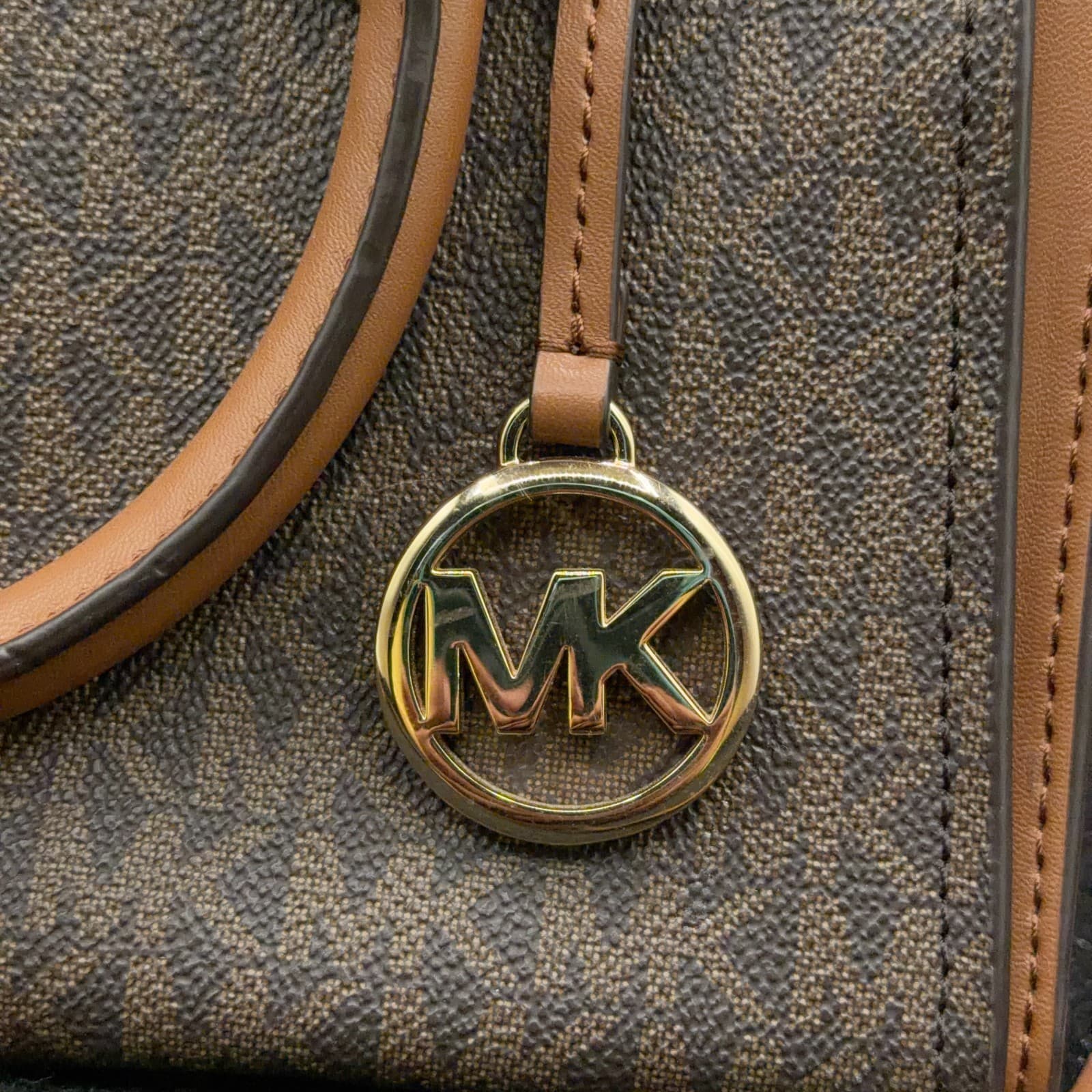 Michael Kors Signature Logo Satchel Brown PVC Leather Trim Crossbody Bag - Thumbnail 3