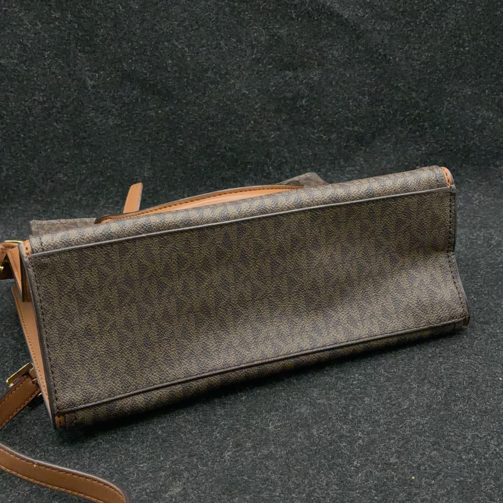 Michael Kors Signature Logo Satchel Brown PVC Leather Trim Crossbody Bag - Thumbnail 10