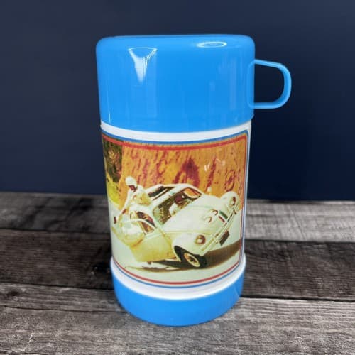 Vintage Herbie The Love Bug Volkswagen Blue Plastic Lunchbox w/ Thermos RARE - Thumbnail 8