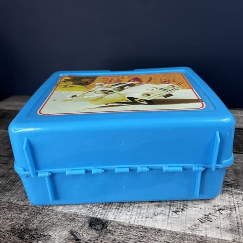 Vintage Herbie The Love Bug Volkswagen Blue Plastic Lunchbox w/ Thermos RARE - Thumbnail 7