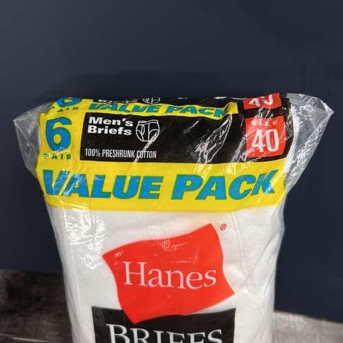 VINTAGE 2002 Hanes Mens Briefs White Underwear 6 Pairs Pack Size 40 XL Cotton - Thumbnail 2