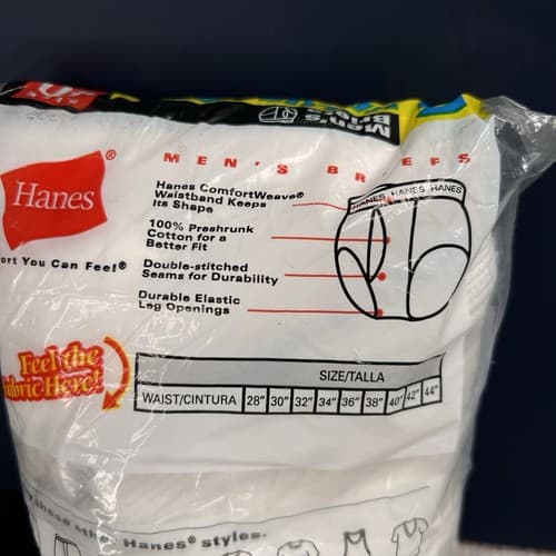 VINTAGE 2002 Hanes Mens Briefs White Underwear 6 Pairs Pack Size 40 XL Cotton - Thumbnail 5