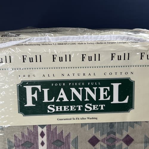 VTG Full Twin Size Flannel 4 Piece Sheet Set Indian Tribal Design - Thumbnail 2