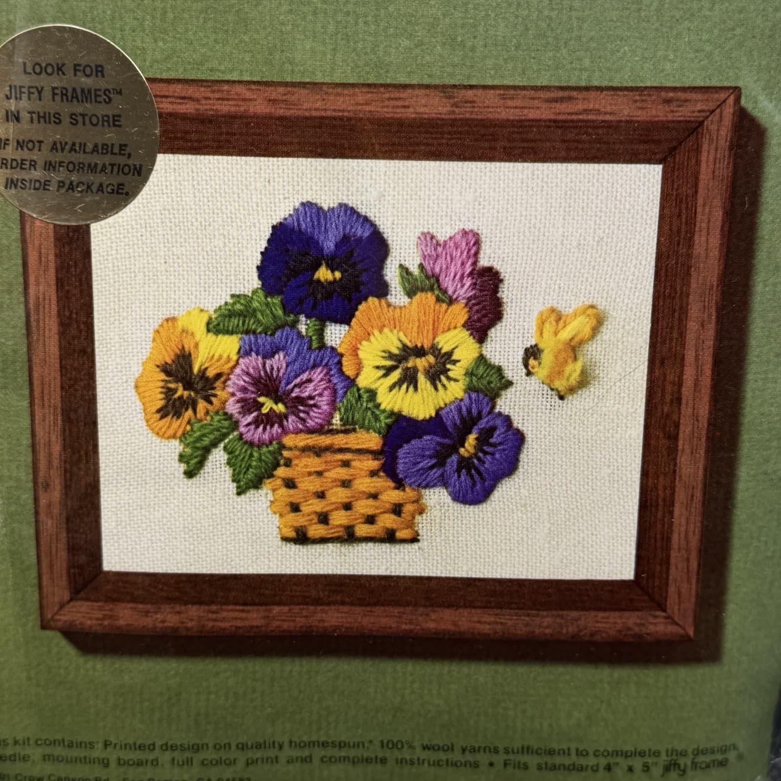 Jiffy Stitchery Crewel Embroidery Kit Pansy Basket #256A NIP - Thumbnail 4
