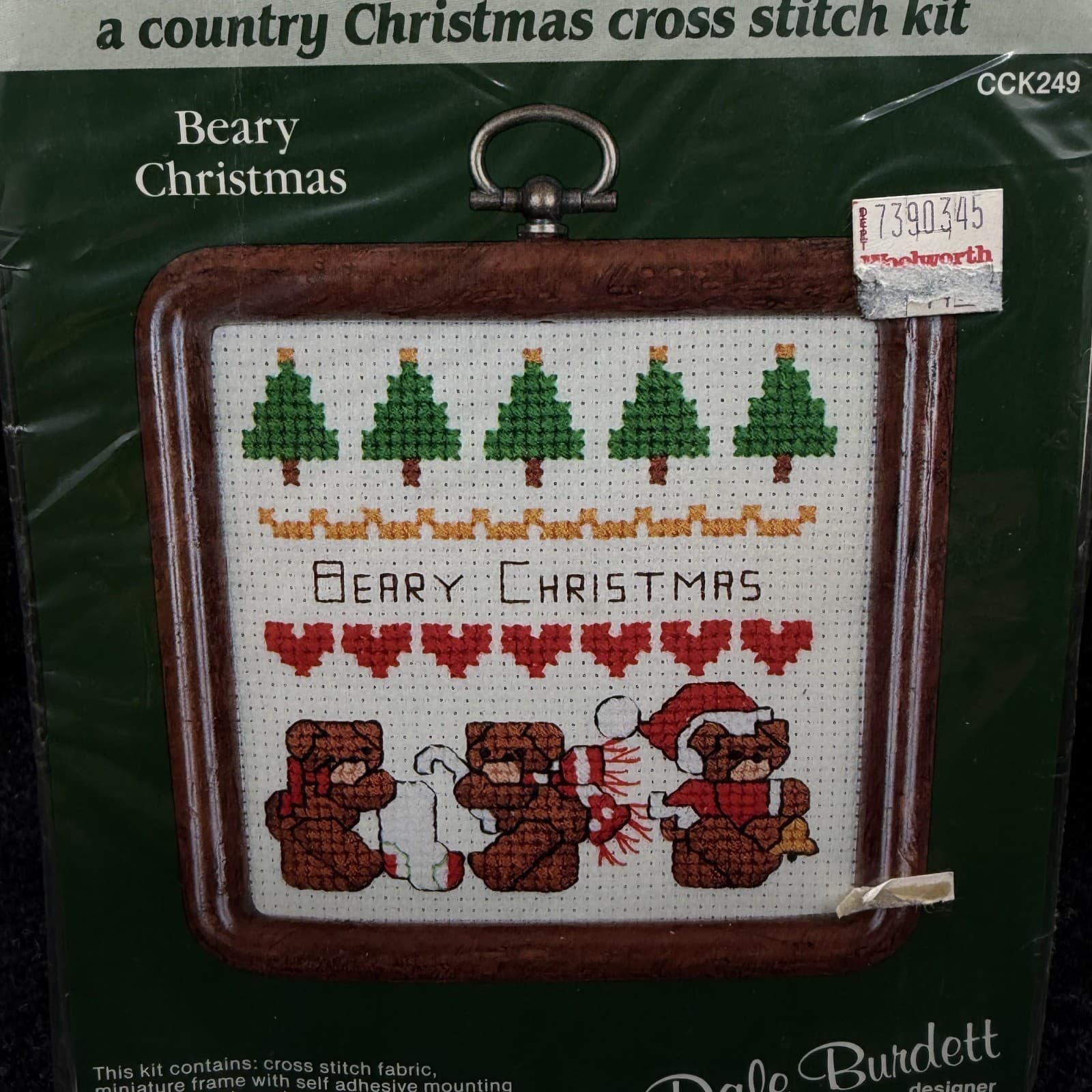 Vintage DALE BURDETT NIP Cross Stitch Kit CCK249 BEARY CHRISTMAS 1986 Sealed USA - Thumbnail 2