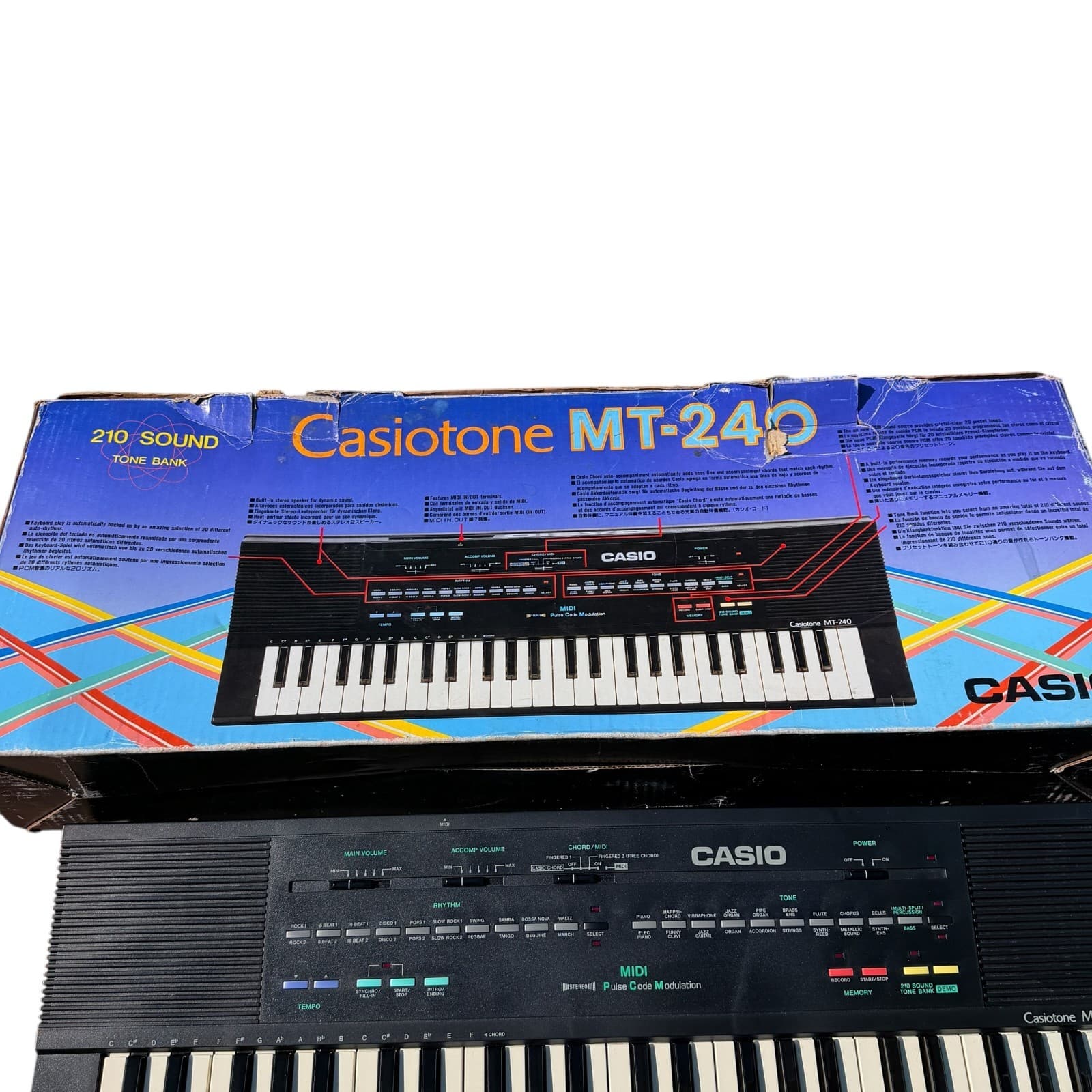 Vtg 1980s Casio Tone MT-240 Keyboard Midi Synthesizer 210 Sound Tone Bank Tested - Thumbnail 2