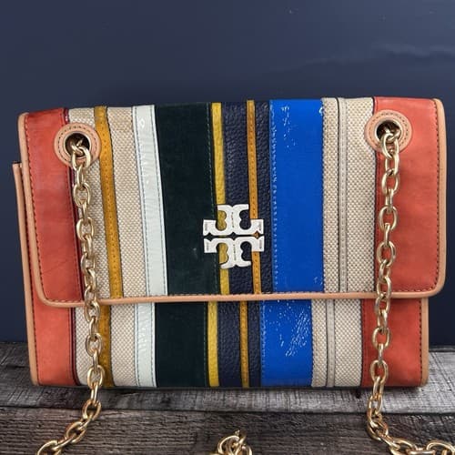 STAINED Tory Burch Fleming Balloon Stripe Flap Chain Shoulder Bag - Thumbnail 2