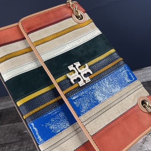 STAINED Tory Burch Fleming Balloon Stripe Flap Chain Shoulder Bag - Thumbnail 7