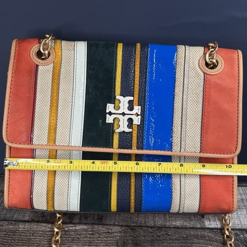 STAINED Tory Burch Fleming Balloon Stripe Flap Chain Shoulder Bag - Thumbnail 12