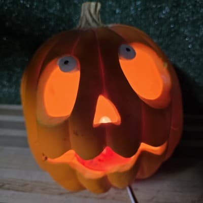 Vintage 1995 Trendmasters Foam Pumpkin Jack O’Lantern Unique White Eyes Light Up - Thumbnail 8