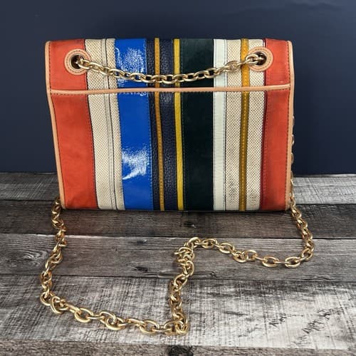 STAINED Tory Burch Fleming Balloon Stripe Flap Chain Shoulder Bag - Thumbnail 4