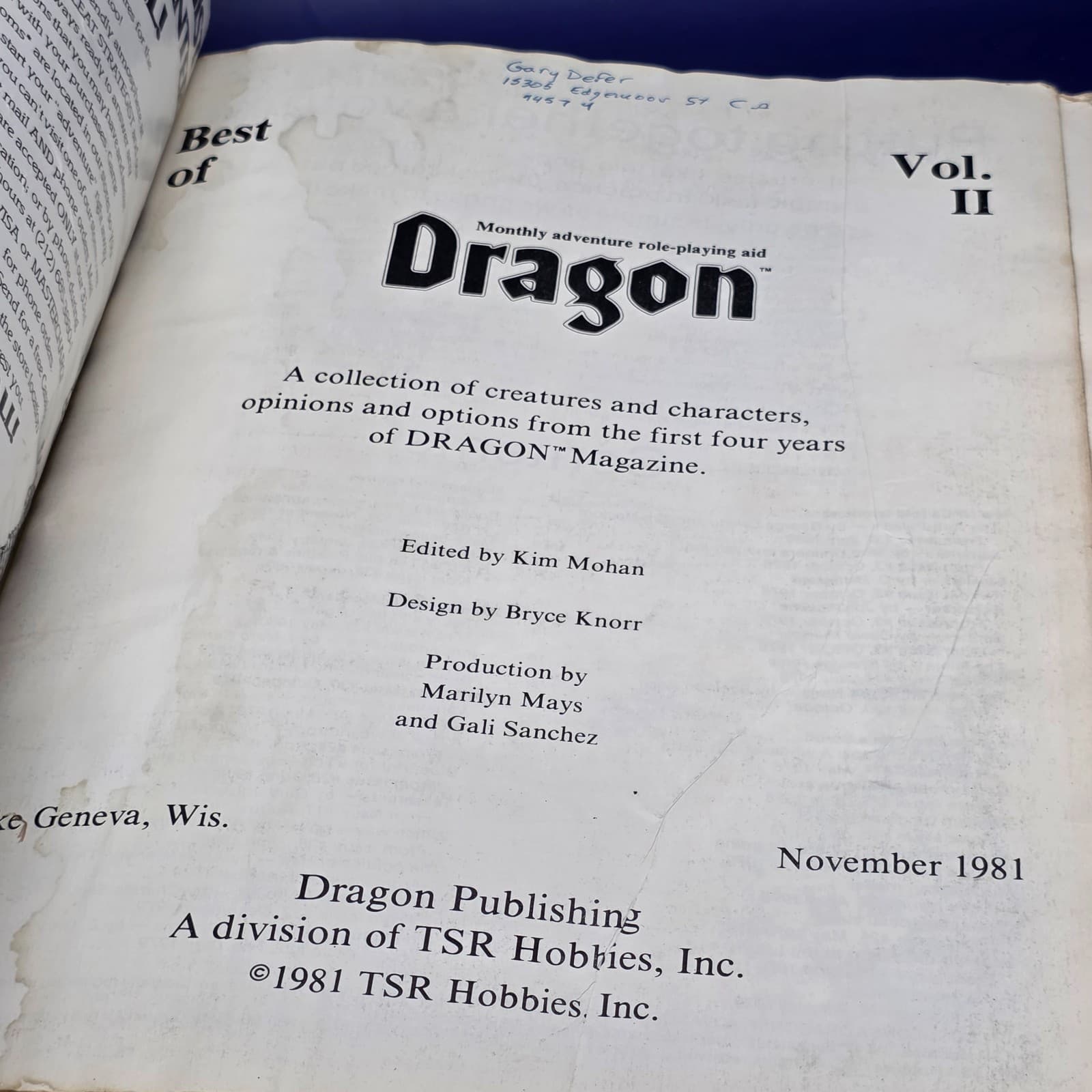 1981 Best Of Dragon Magazine Volume 2 TSR D&D First 4 Years - Thumbnail 3