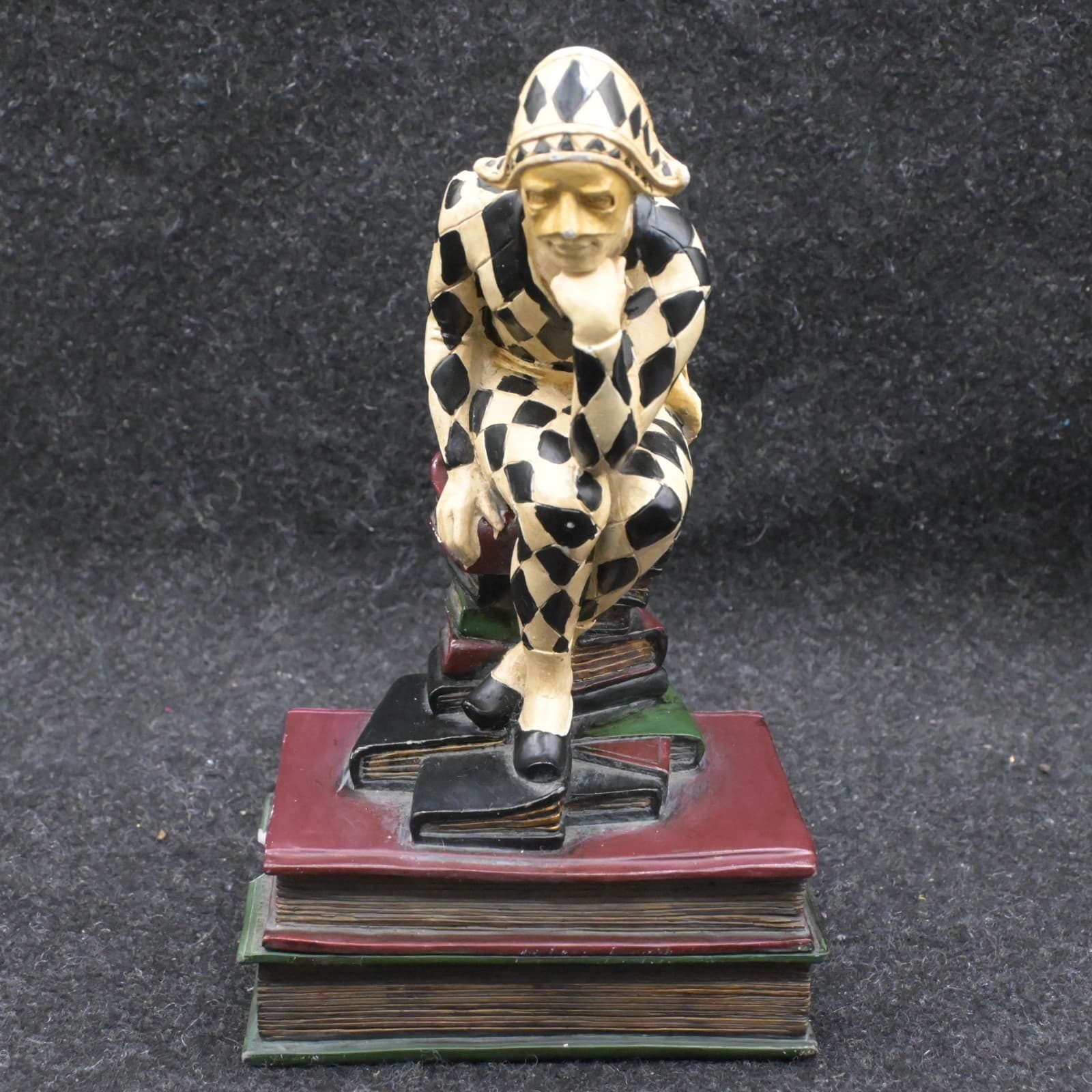 Harlequin Jester Resin Bookends Pair Hand Painted Diamond Pattern Multicolor - Thumbnail 3