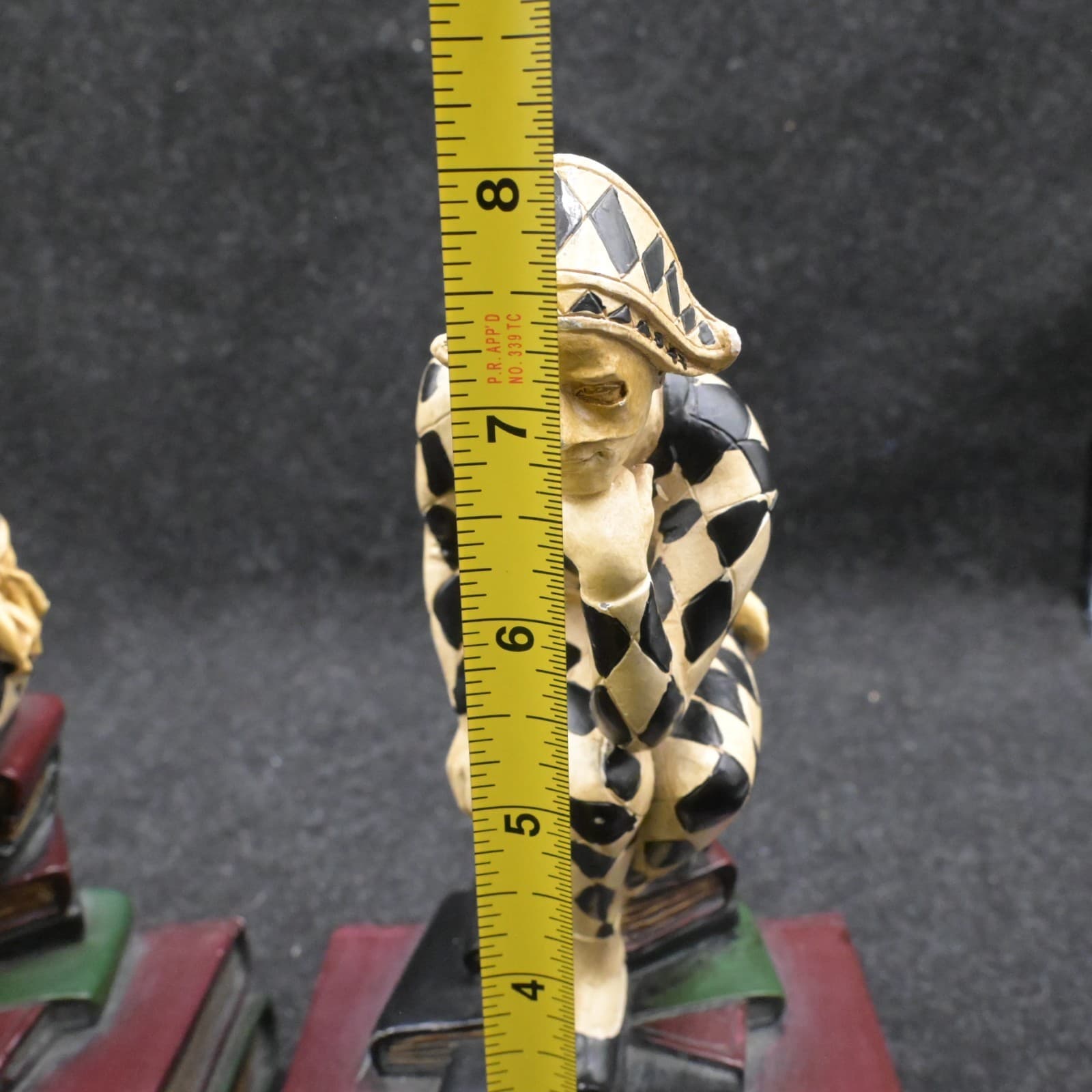 Harlequin Jester Resin Bookends Pair Hand Painted Diamond Pattern Multicolor - Thumbnail 17
