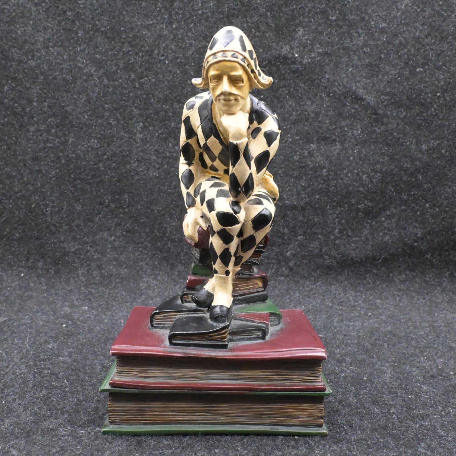 Harlequin Jester Resin Bookends Pair Hand Painted Diamond Pattern Multicolor - Thumbnail 10