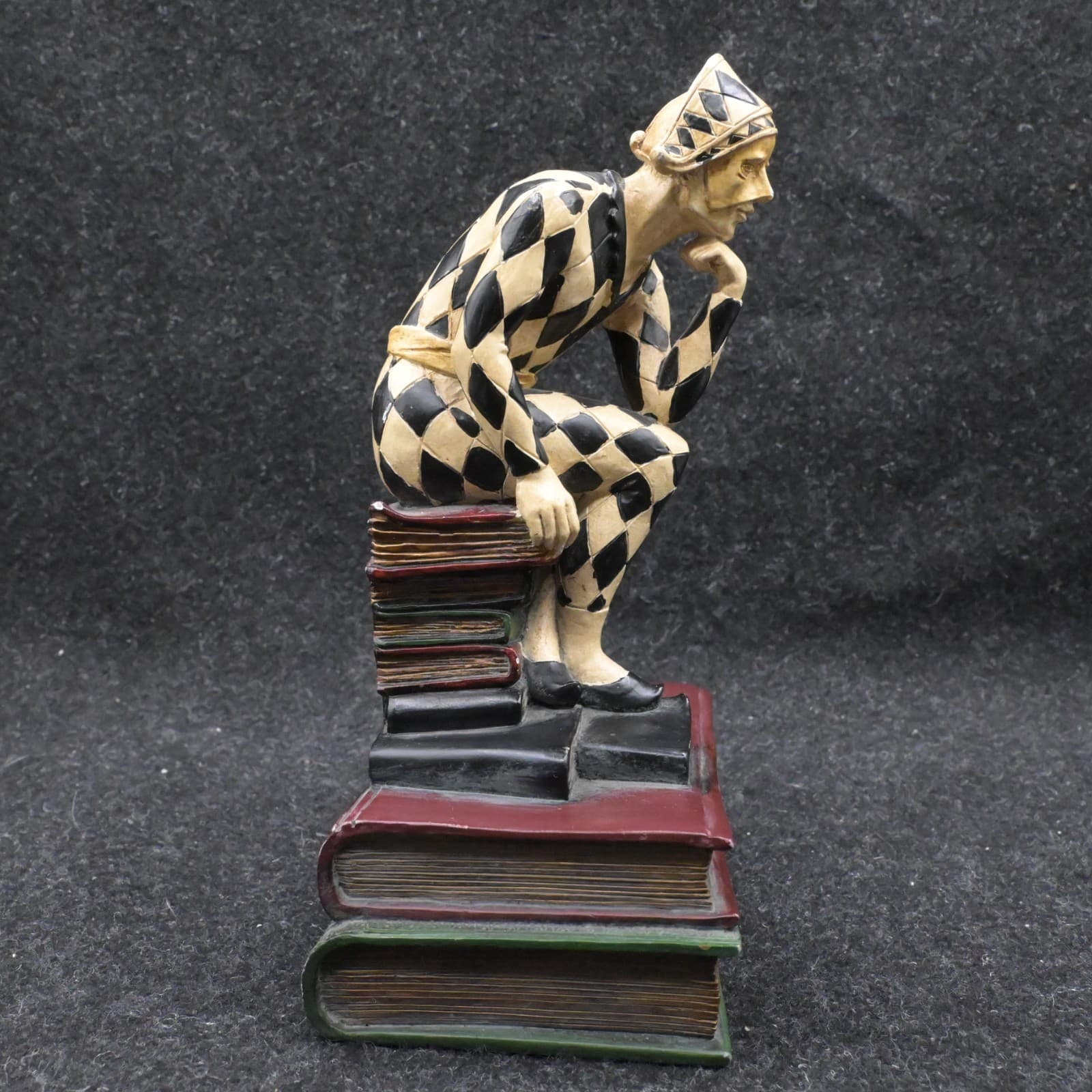 Harlequin Jester Resin Bookends Pair Hand Painted Diamond Pattern Multicolor - Thumbnail 11
