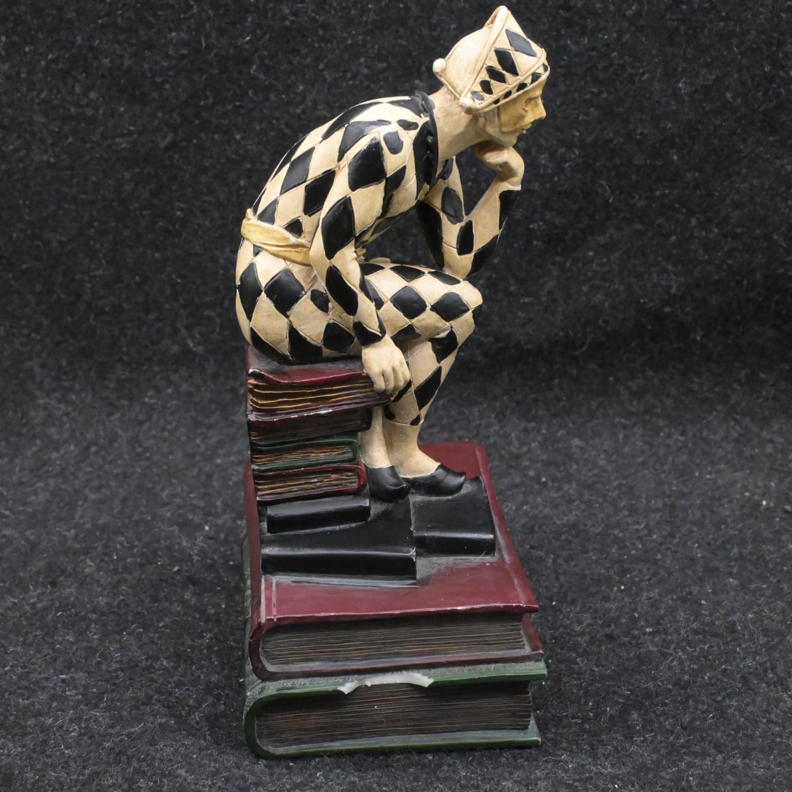 Harlequin Jester Resin Bookends Pair Hand Painted Diamond Pattern Multicolor - Thumbnail 4