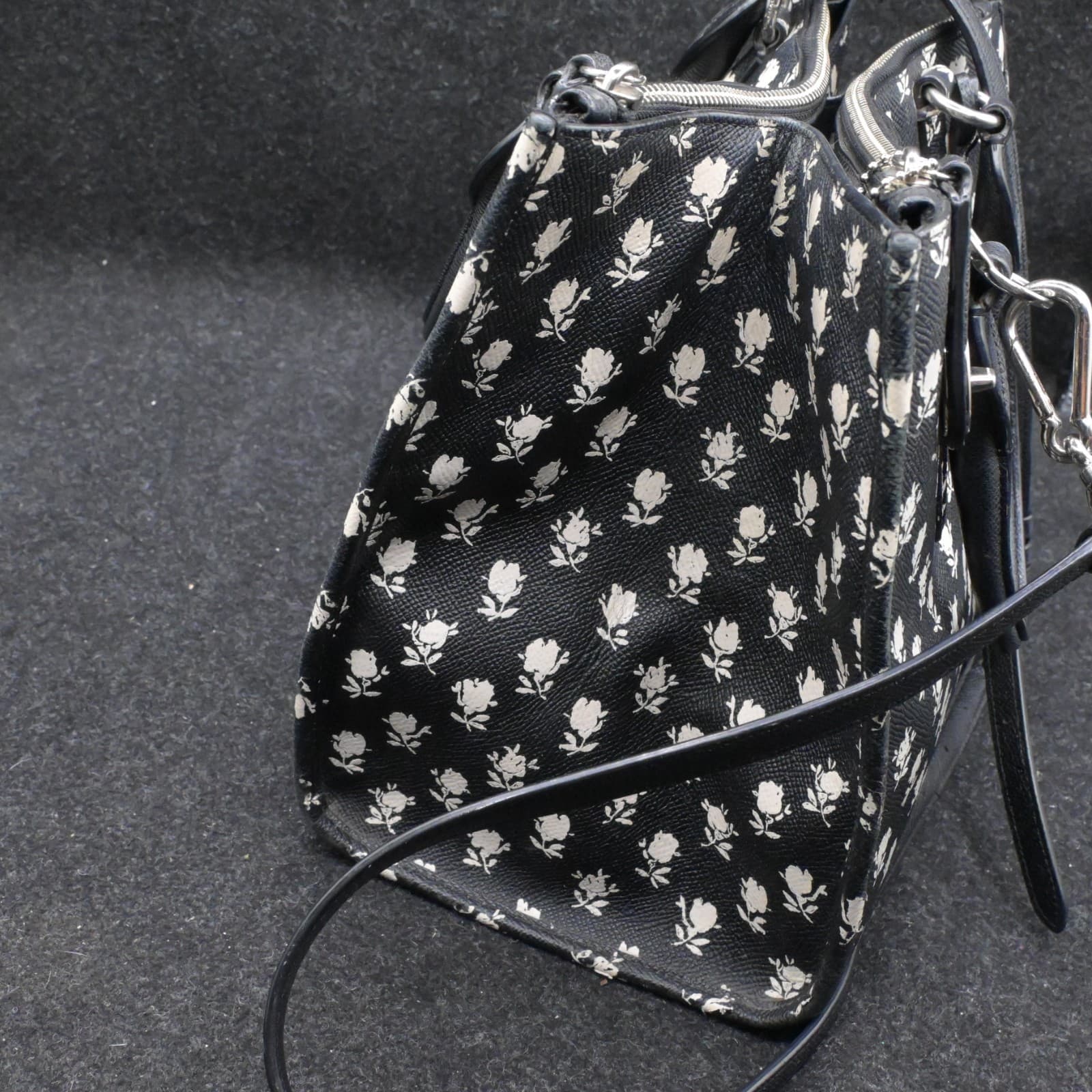 Coach Crosby Black & White Leather Floral Print Tote Satchel Bag Crossgrain Leat - Thumbnail 7