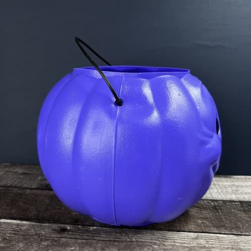 Vintage GENERAL FOAM PLASTICS Purple Halloween Pumpkin Blow Mold Candy Bucket - Thumbnail 6