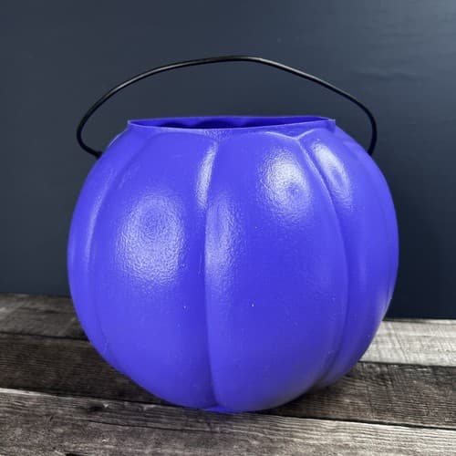 Vintage GENERAL FOAM PLASTICS Purple Halloween Pumpkin Blow Mold Candy Bucket - Thumbnail 5