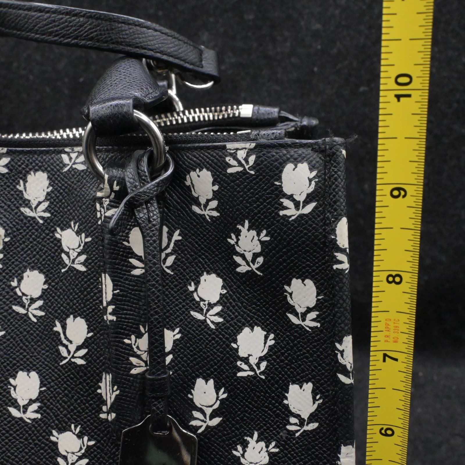 Coach Crosby Black & White Leather Floral Print Tote Satchel Bag Crossgrain Leat - Thumbnail 12