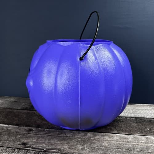 Vintage GENERAL FOAM PLASTICS Purple Halloween Pumpkin Blow Mold Candy Bucket - Thumbnail 4