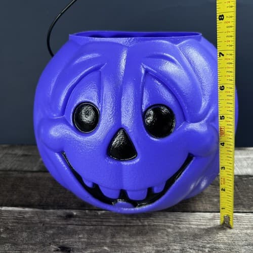Vintage GENERAL FOAM PLASTICS Purple Halloween Pumpkin Blow Mold Candy Bucket - Thumbnail 3