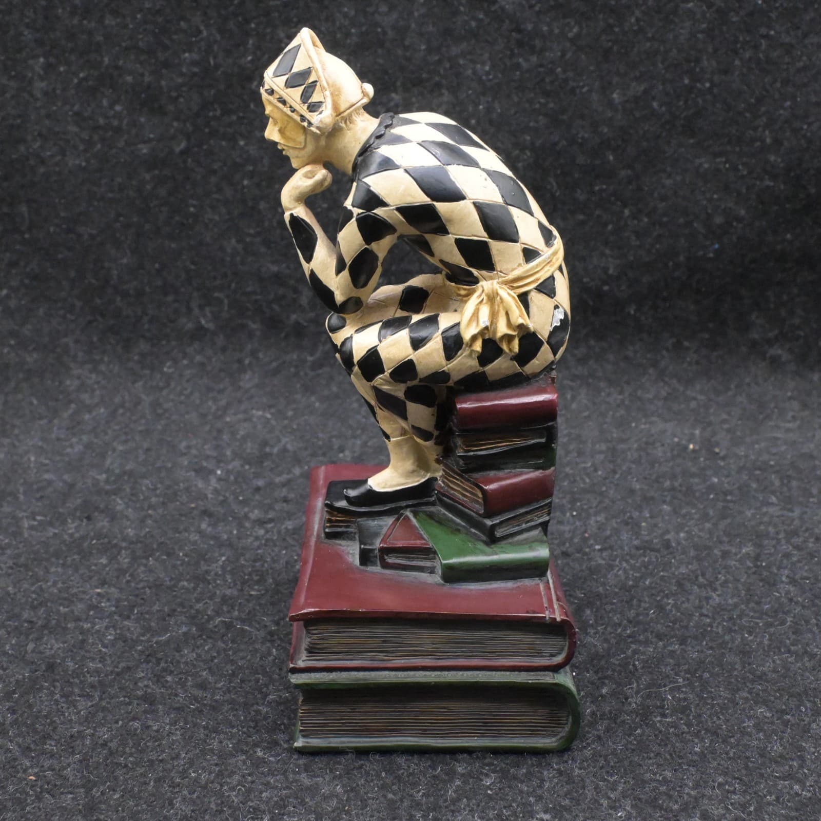 Harlequin Jester Resin Bookends Pair Hand Painted Diamond Pattern Multicolor - Thumbnail 8