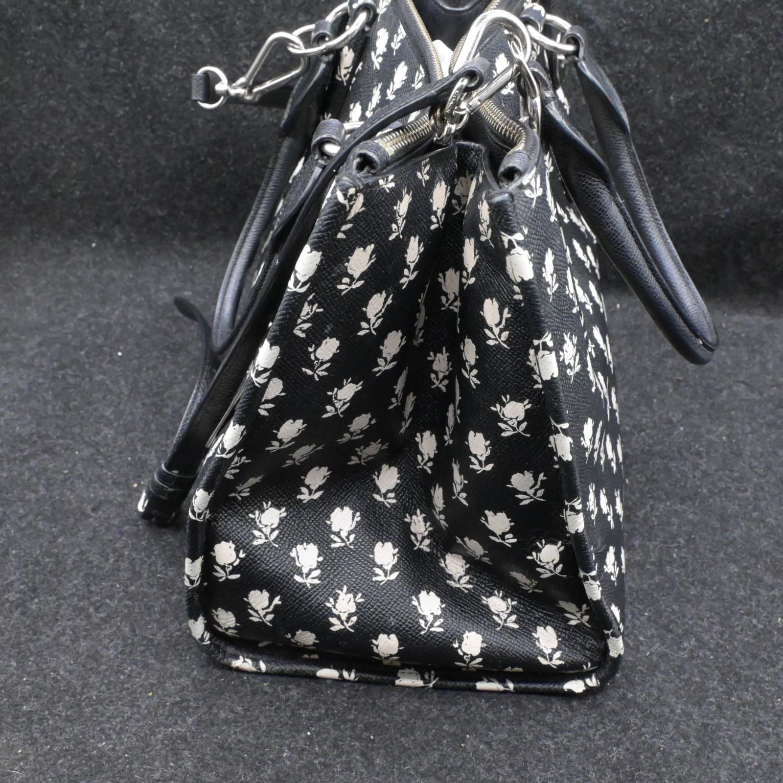 Coach Crosby Black & White Leather Floral Print Tote Satchel Bag Crossgrain Leat - Thumbnail 9
