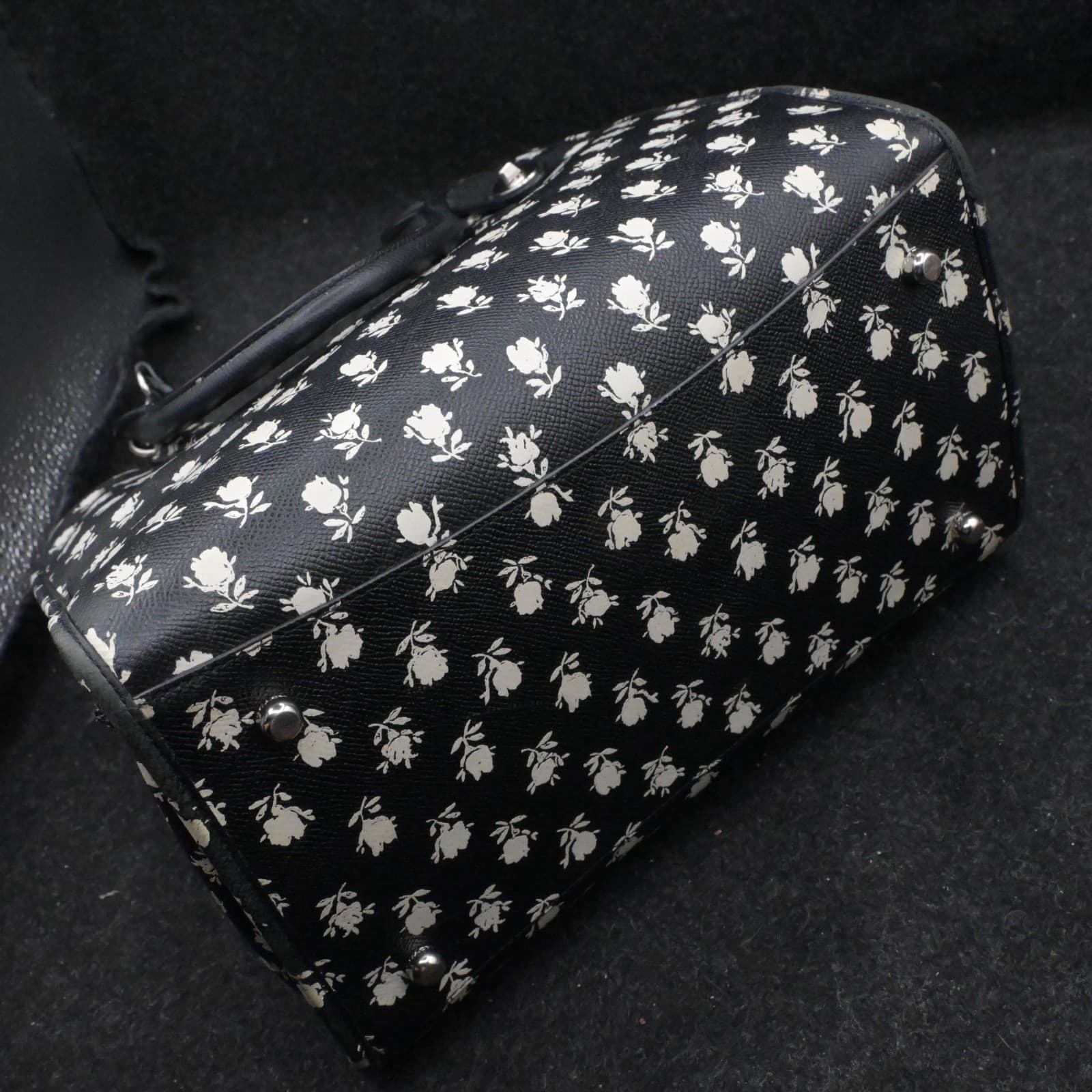 Coach Crosby Black & White Leather Floral Print Tote Satchel Bag Crossgrain Leat - Thumbnail 10