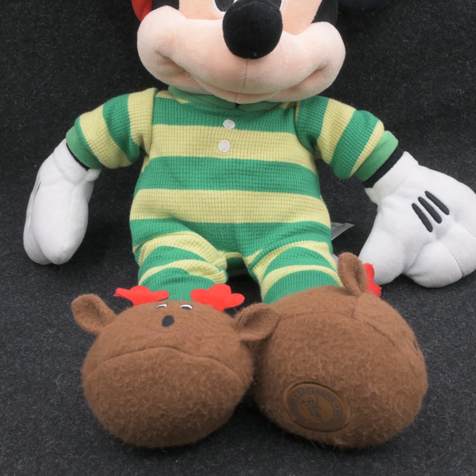 Disney Store Mickey Mouse Plush 18" Christmas Green Pajamas Reindeer Slippers NW - Thumbnail 3