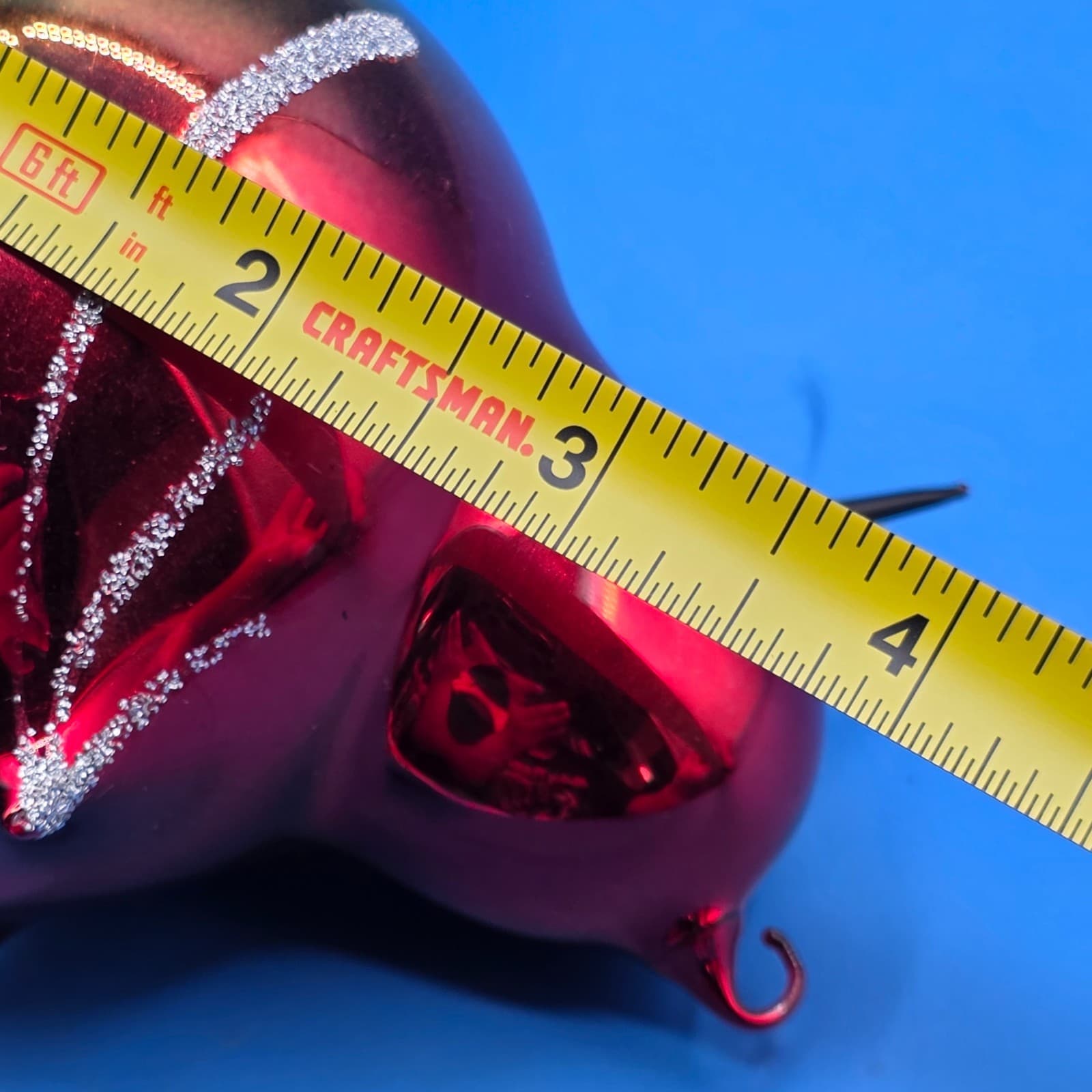 4" Red Cardinal Glass Glitter Ornament w/ Feather Tail - Thumbnail 4