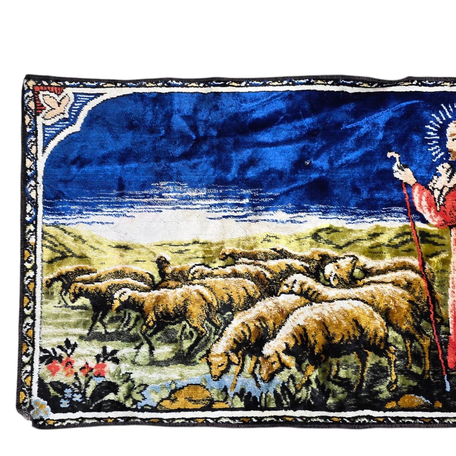 Vintage Textile "Jesus & His Flock" Cotton/Rayon Blend 37.5" x 19" Italy - Thumbnail 3