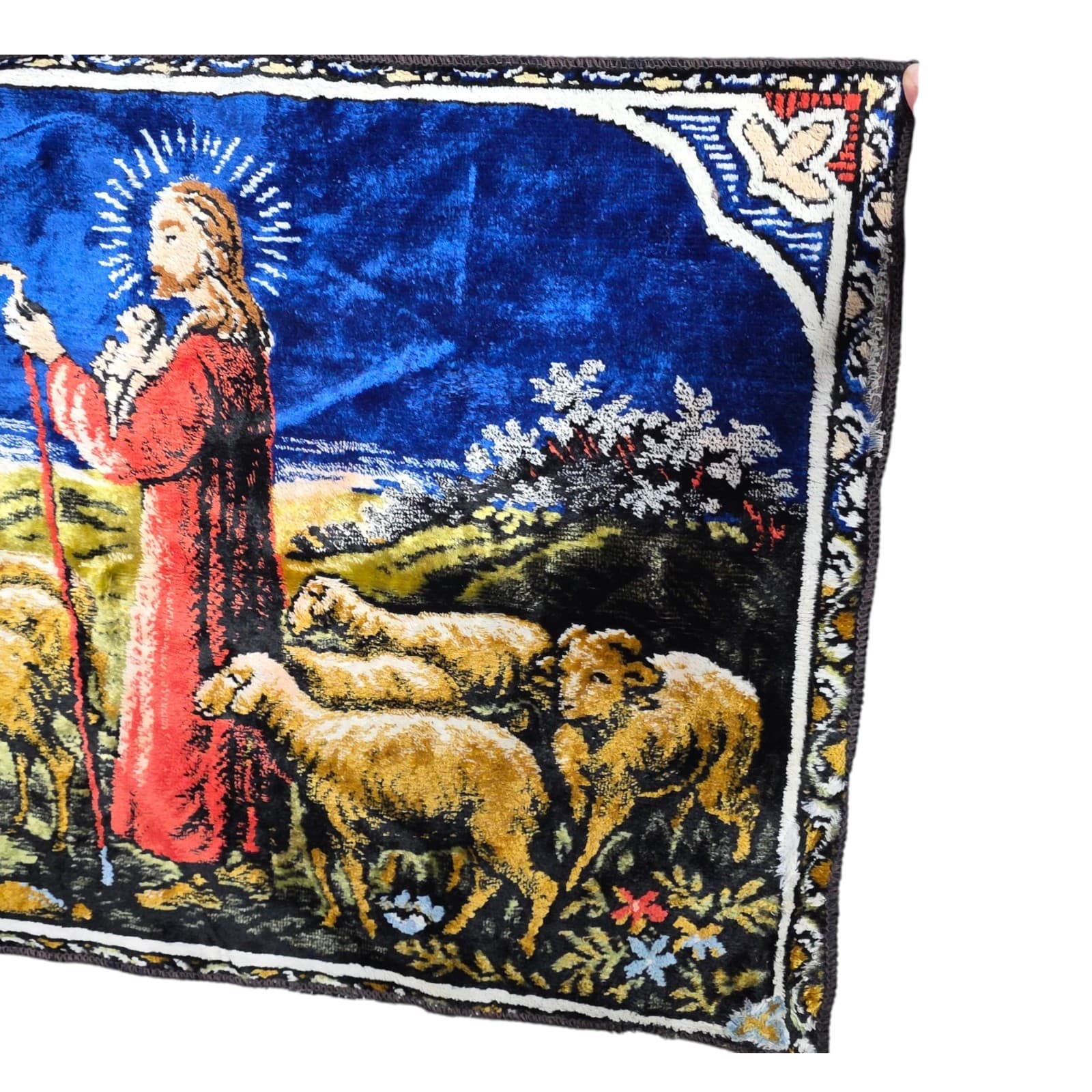 Vintage Textile "Jesus & His Flock" Cotton/Rayon Blend 37.5" x 19" Italy - Thumbnail 4