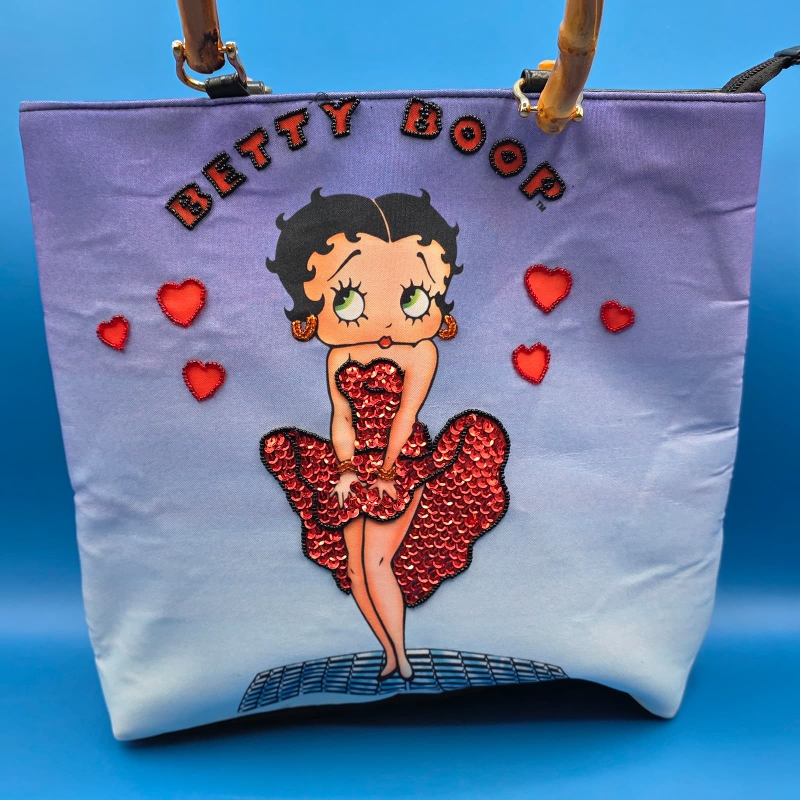 Betty Boop in Red Sequin and Beads Dress Hand Bag Faux Bamboo Handles Rare OOAK - Thumbnail 11