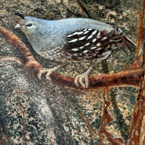 Quail Pair Oil Painting On Marble/Onyx Stone Art Signed by Susan Von Borstel - Thumbnail 4