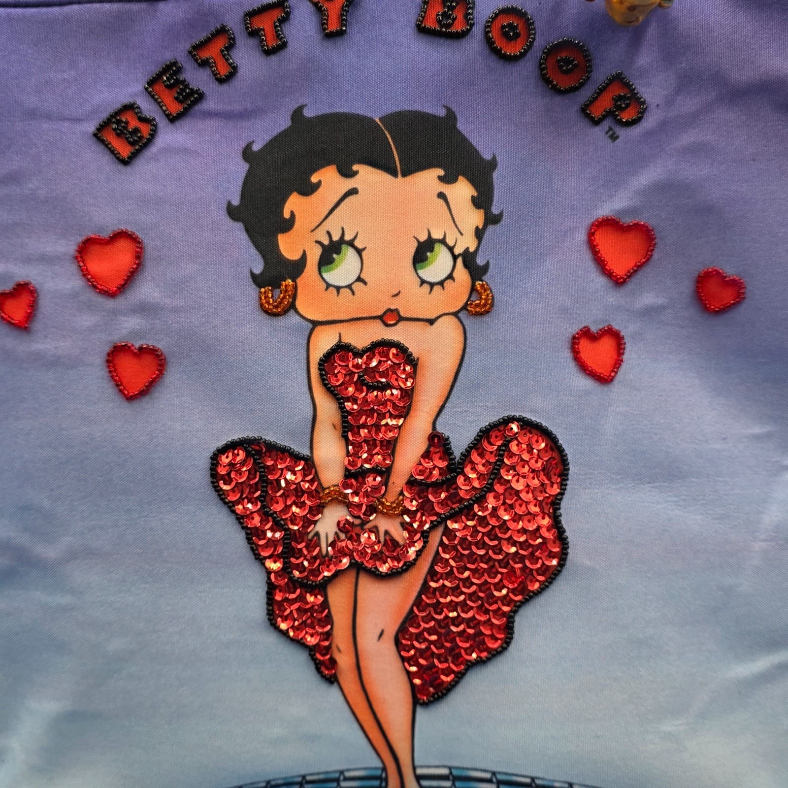Betty Boop in Red Sequin and Beads Dress Hand Bag Faux Bamboo Handles Rare OOAK - Thumbnail 10